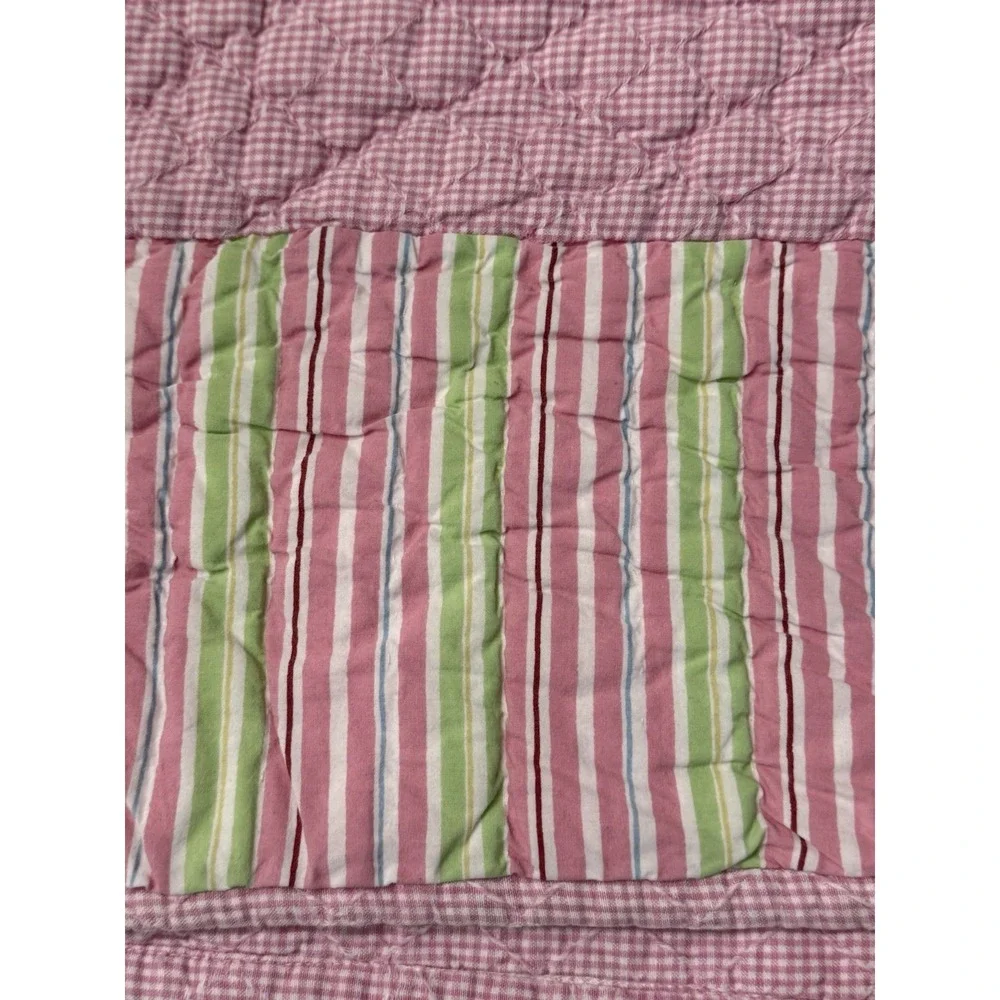 Crate‎ & Barrel Land Of Nod Pink Gingham Stripe Polka Dots Baby Girls Crib Quilt